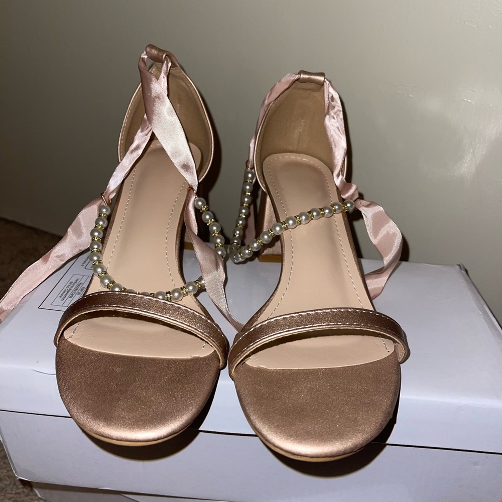 SHEIN pearl chunky heels in champagne